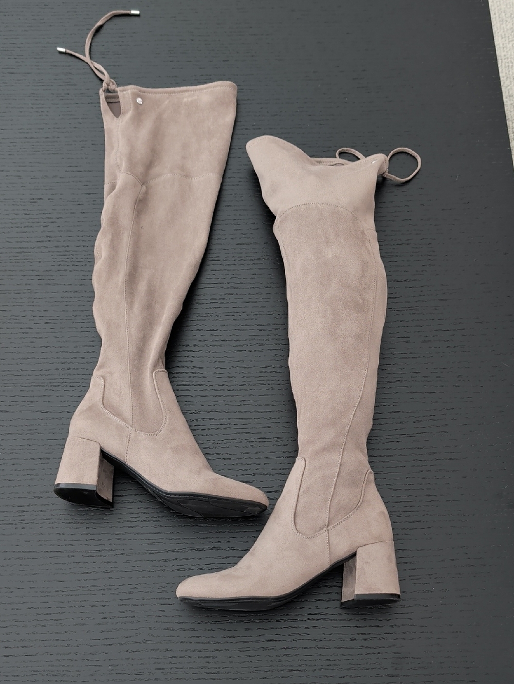 Liz Claiborne Taupe Faux Suede Over the Knee Block Heel Boots 7 Brown Grey